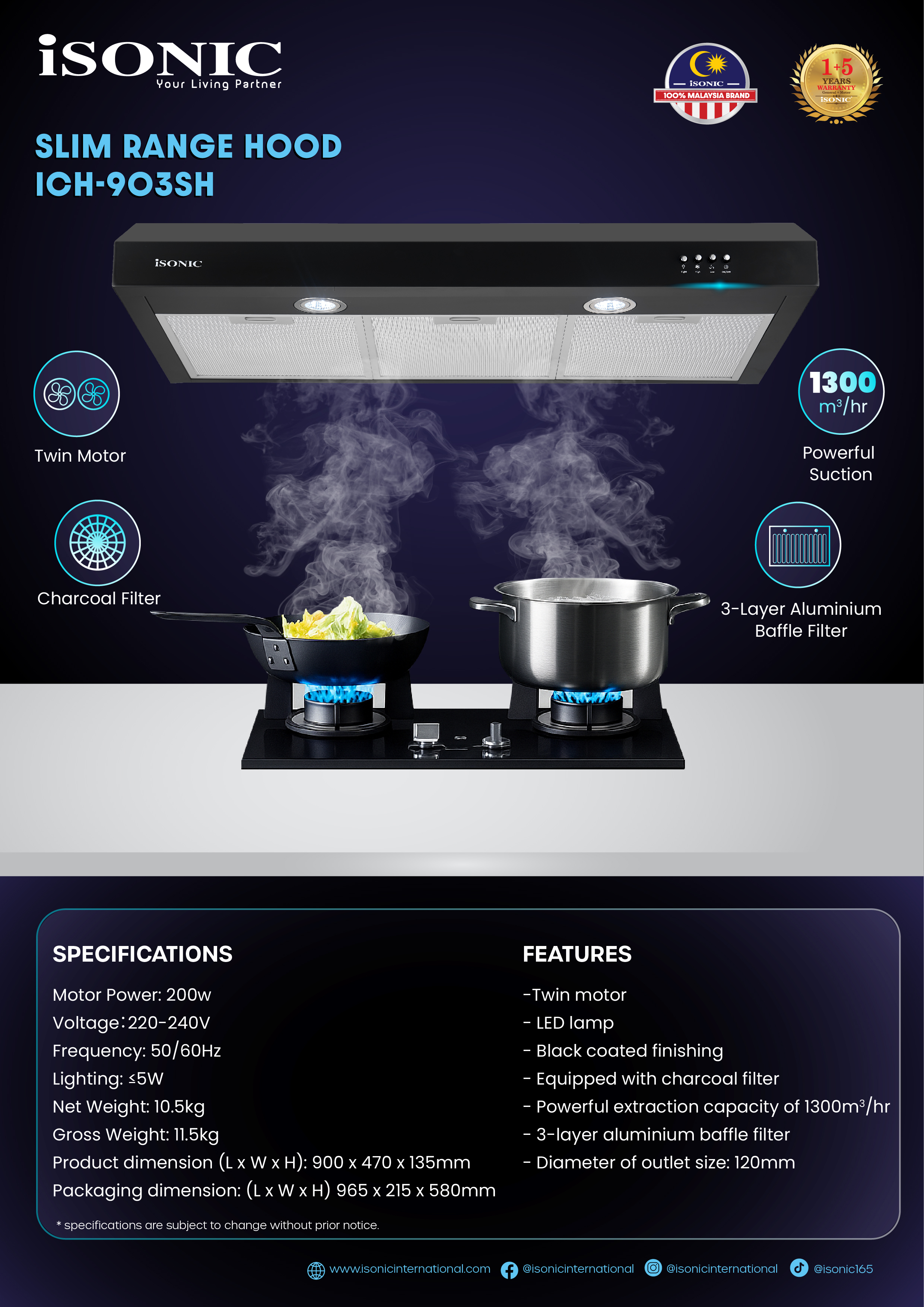 ISONIC ICH-903SH COOKER HOOD