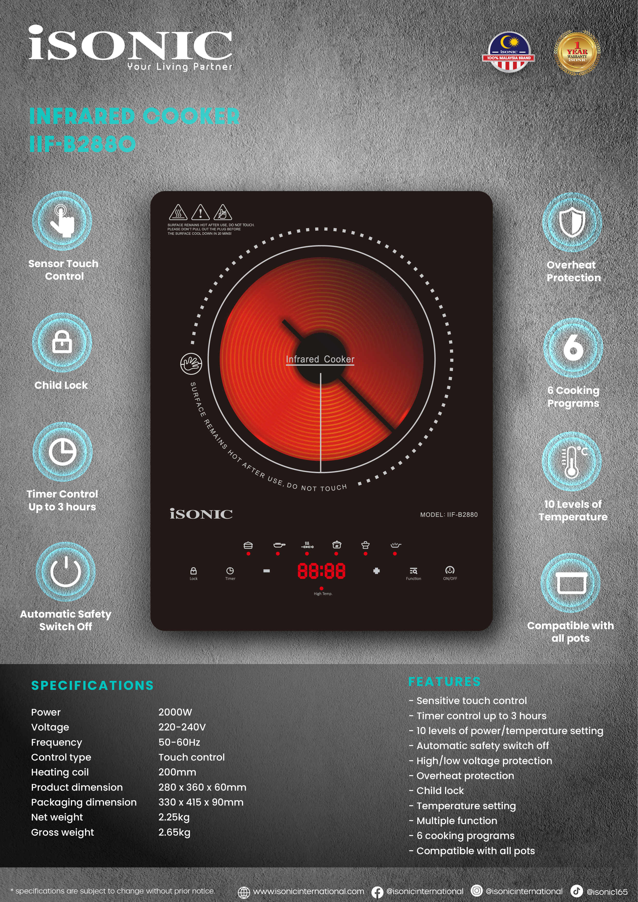ISONIC IIF-B2880 INFRARED COOKER