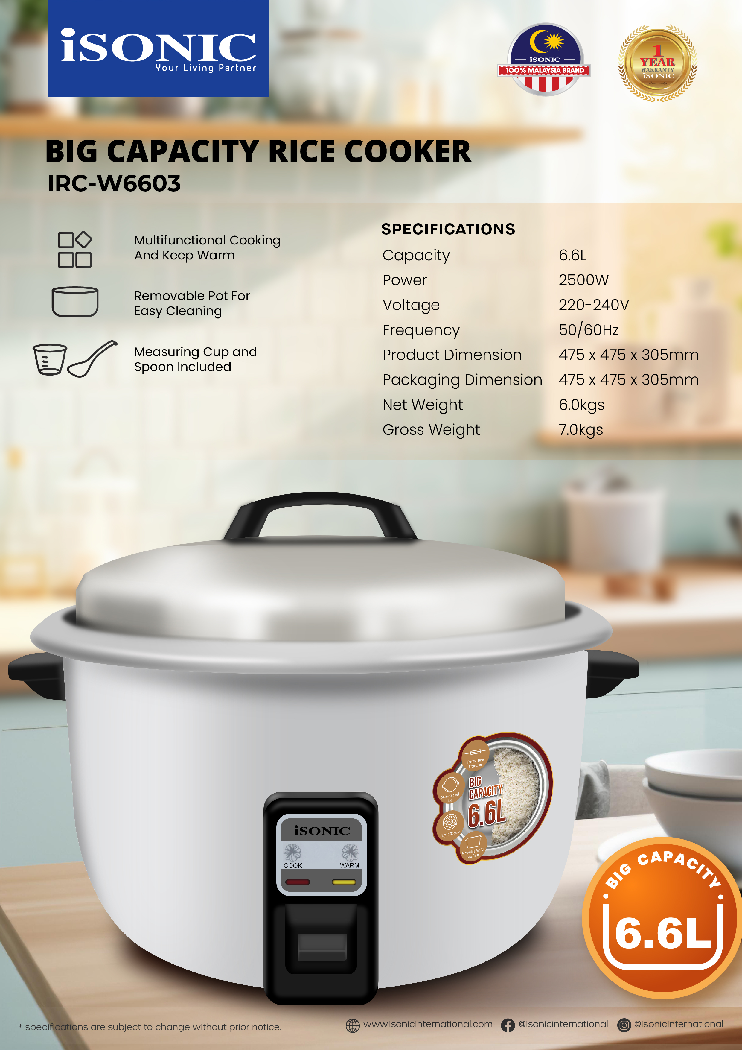 ISONIC IRC-W6603 RICE COOKER
