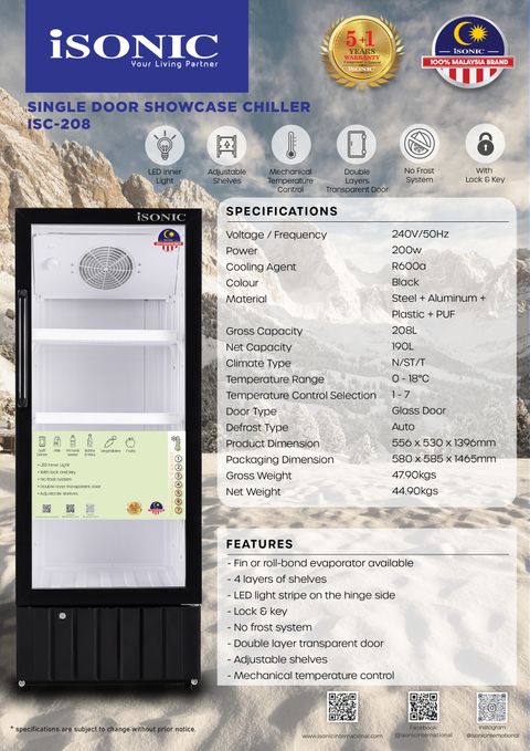ISONIC ISC-208 SINGLE DOOR SHOWCASE CHILLER