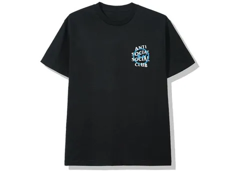 Anti Social Social Club X Fragment Blue Bolt Tee Fw19 Black Lit Up 21
