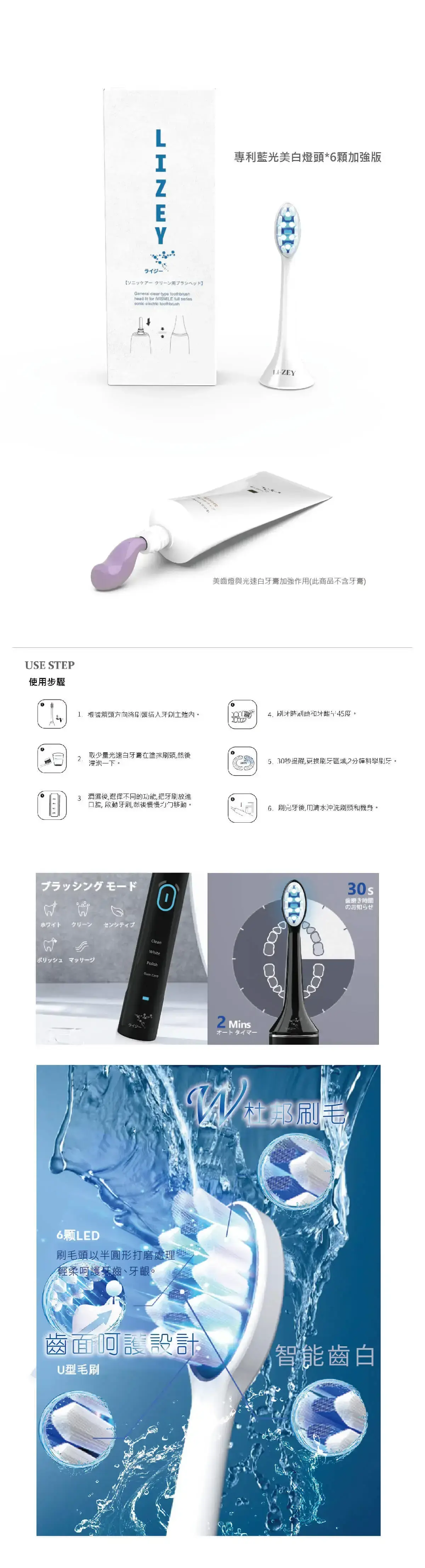 萊思藍光音波牙刷替換刷頭(白色)2