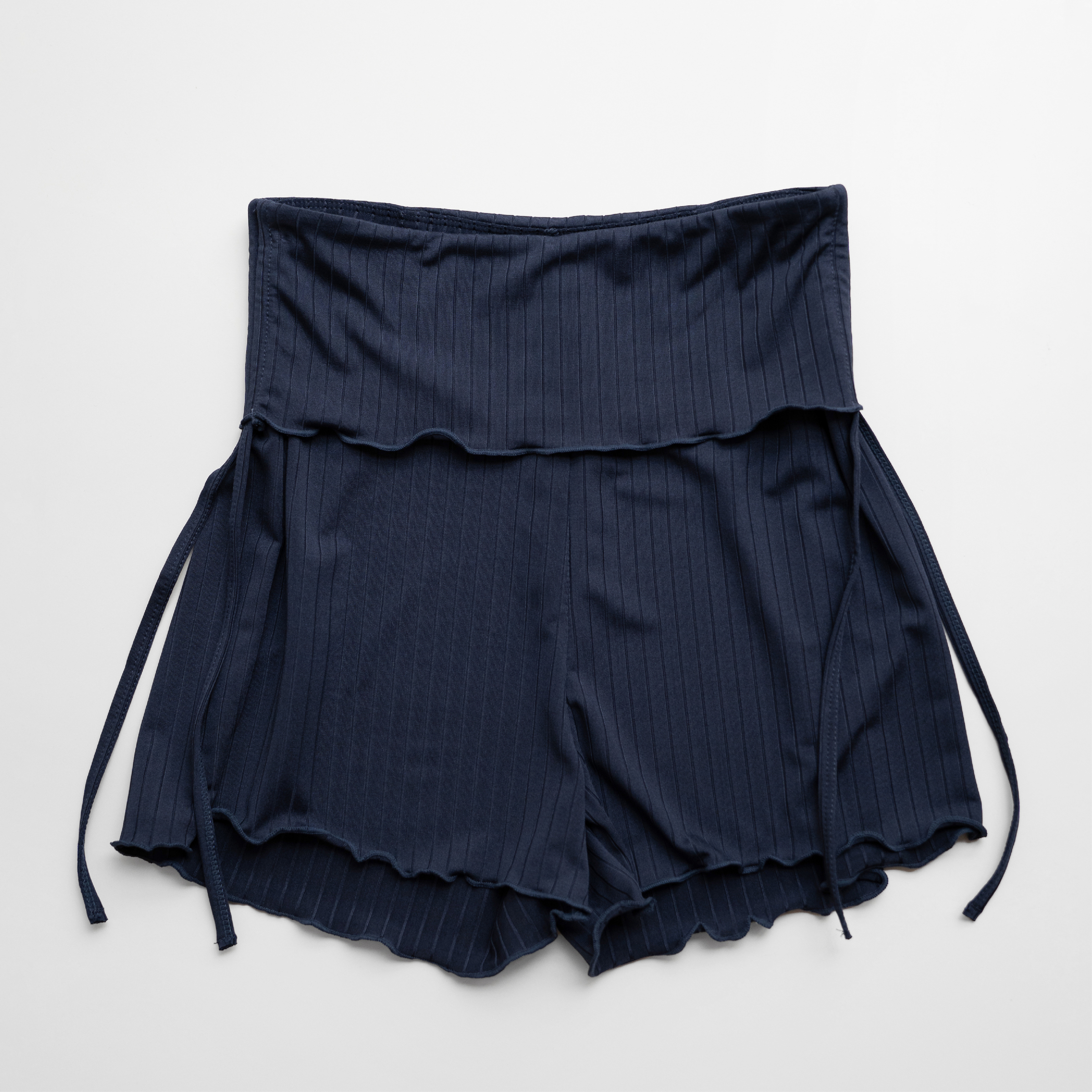 田園翻腰綁帶短褲-藍