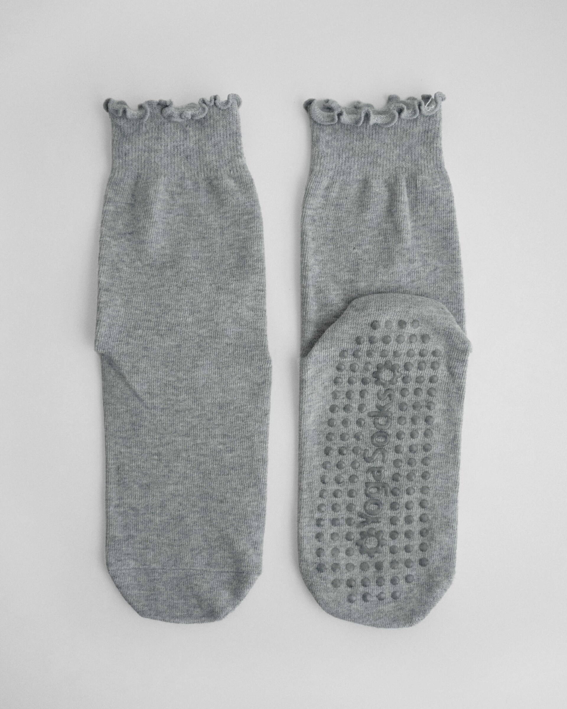 棉質捲捲邊中筒防滑襪-灰