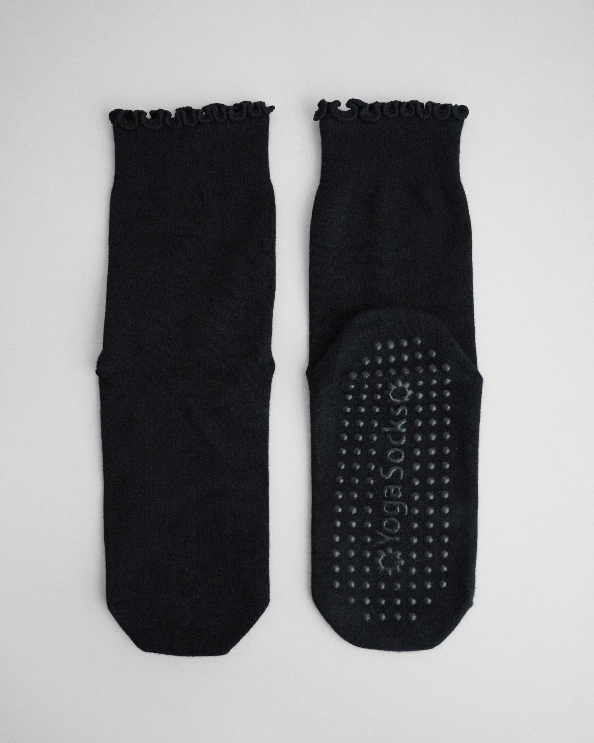 棉質捲捲邊中筒防滑襪-黑