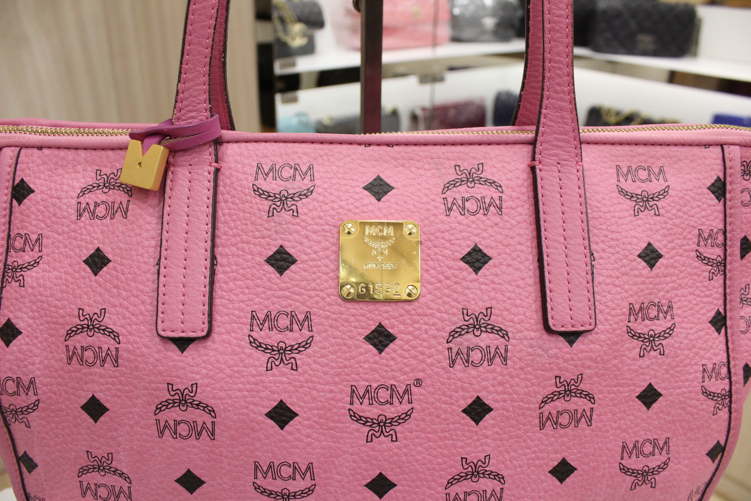 pink MCM purse. Used once - Depop