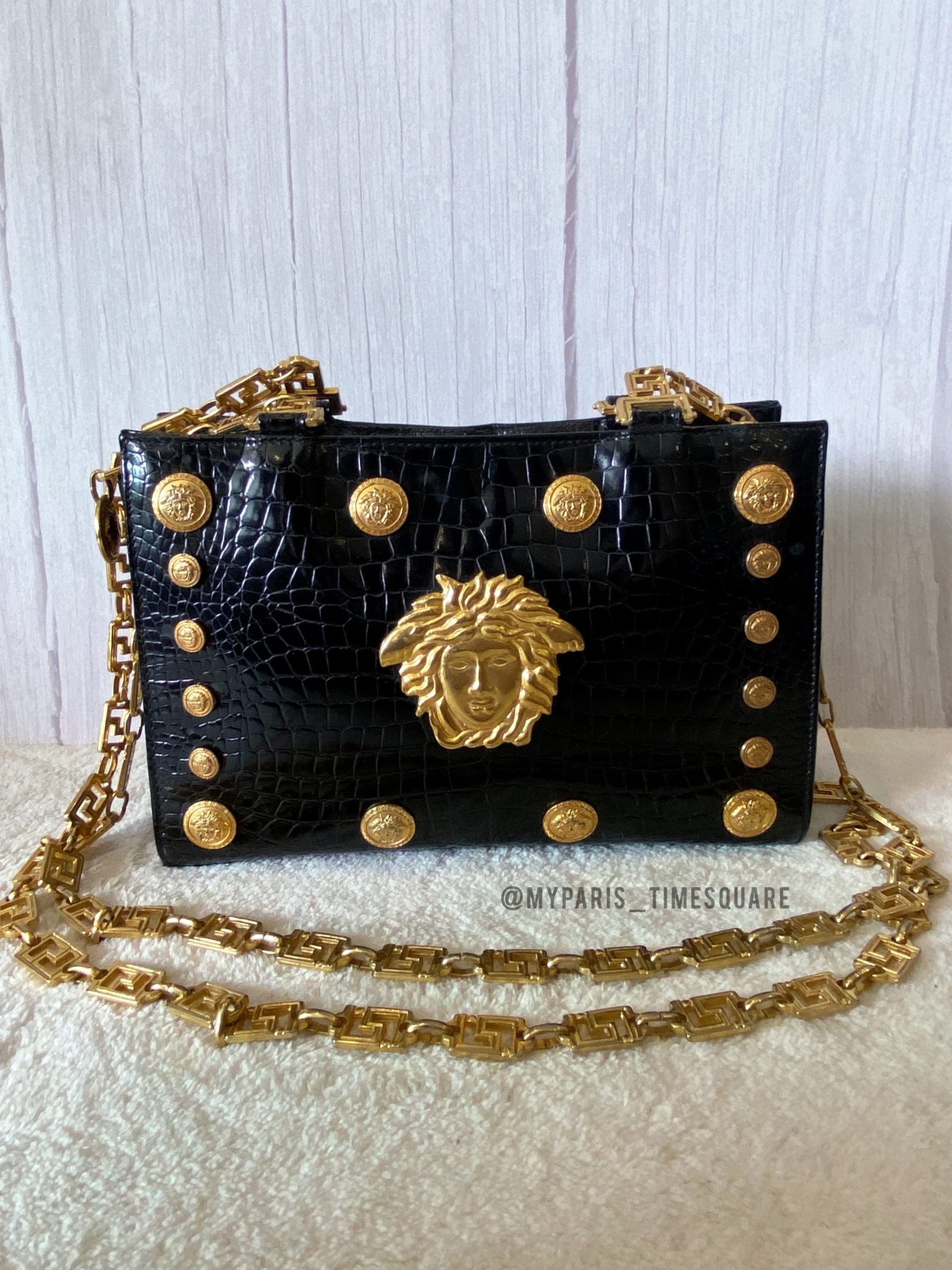 Gianni Versace Vintage Black Croc Embossed Medusa Chain Shoulder Bag – My  Paris Branded Station-Sell Your Bags And Get Instant Cash