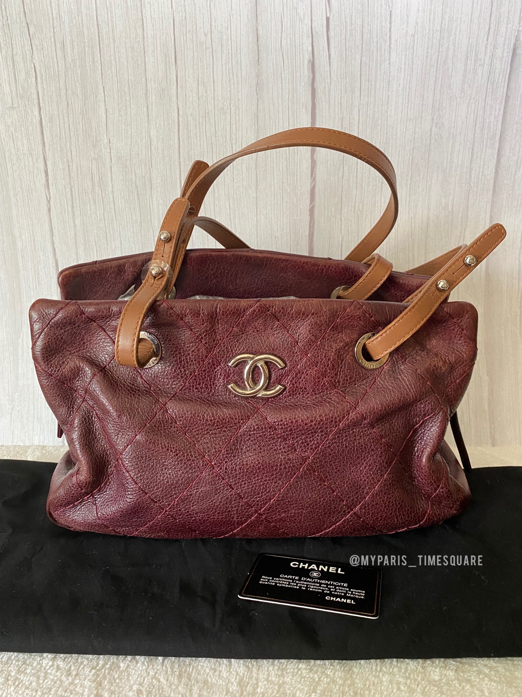 CHANEL Dark Brown Glazed Leather On the Road Tote Bag