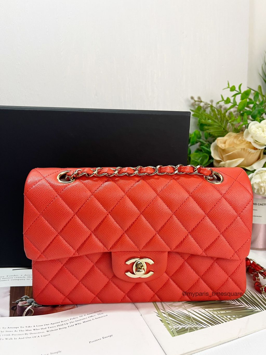 Chanel Orange Red Caviar Classic Double Flap Small – My Paris