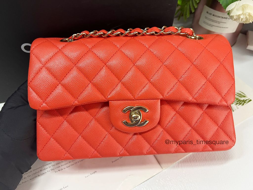 Orange Chanel Medium Classic Caviar Double Flap Shoulder Bag – Designer  Revival