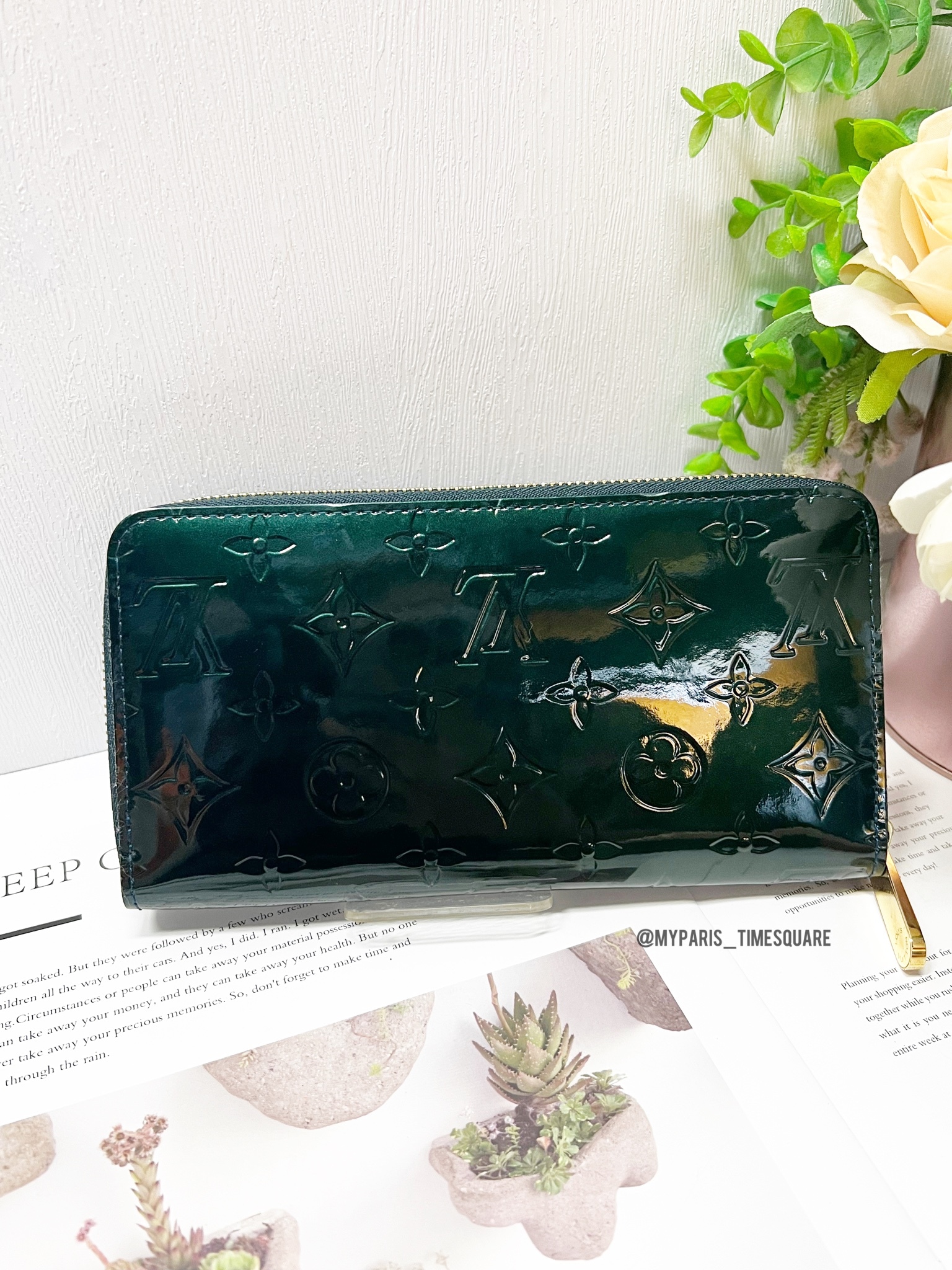 Sold-Louis Vuitton Dark Green Monogram Vernis Zippy Wallet – My