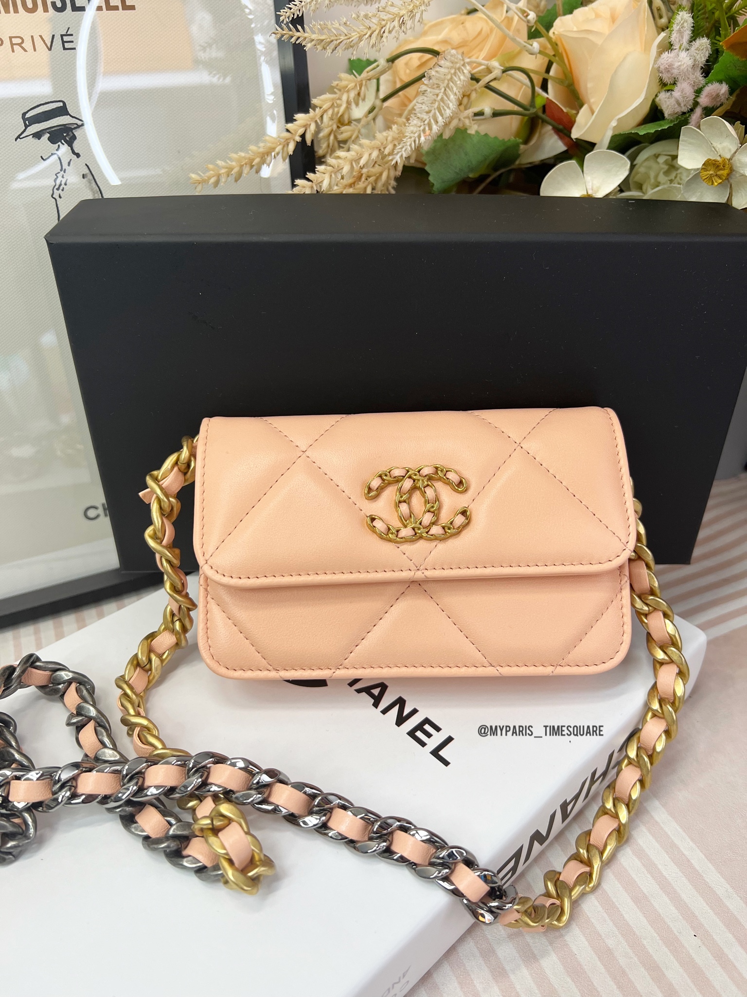 Chanel Light Orange Quilted Lambskin Chanel 19 Mini Flap Bag  myGemma   Item 117393