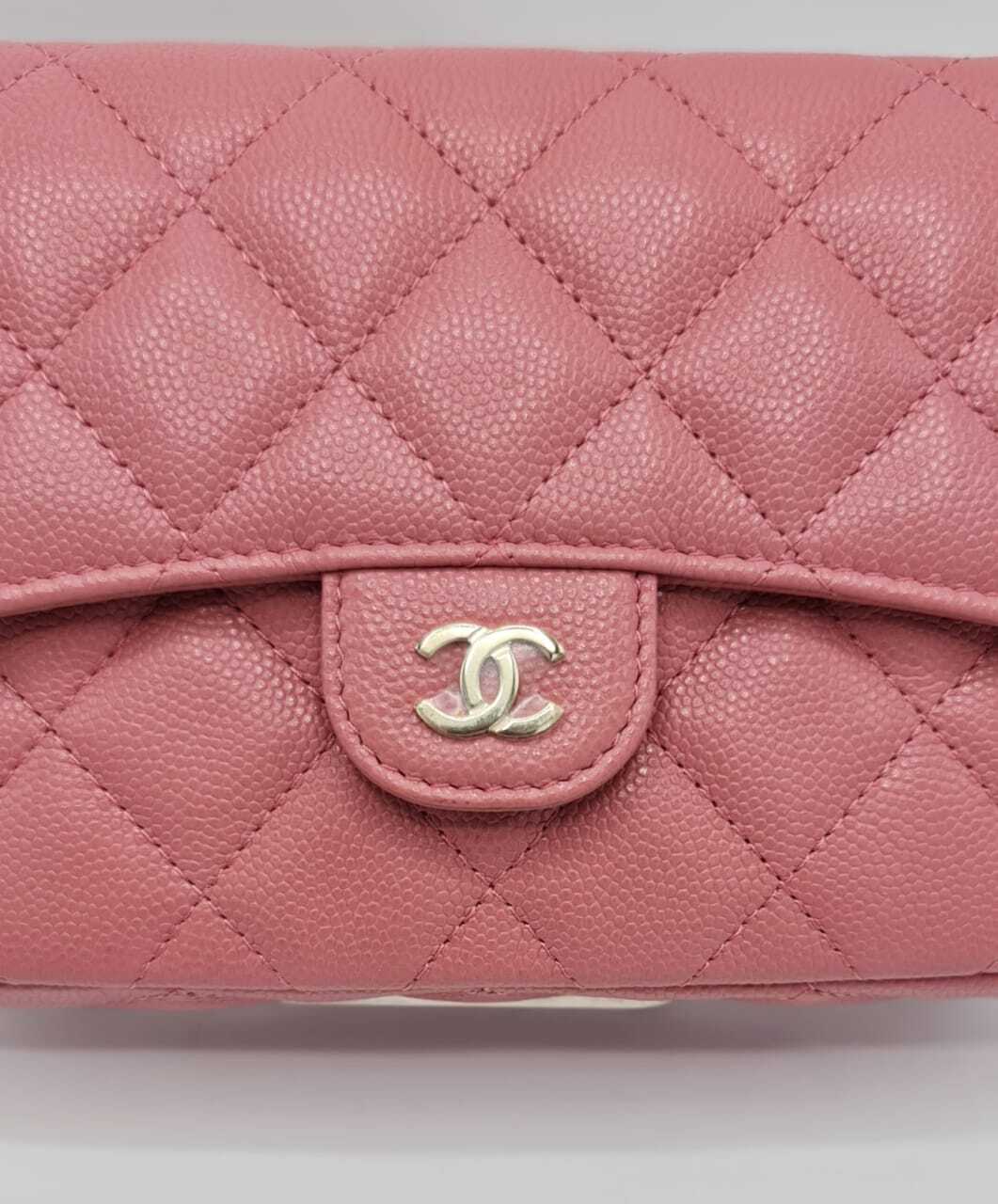 Chanel Mini Wallet With Chain Iridescent Pink Caviar Gold Hardware 19S   Coco Approved Studio