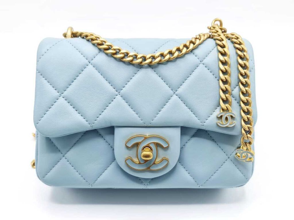 Chanel Light Blue Lambskin Enamel Quilted CC Mini Flap Bag