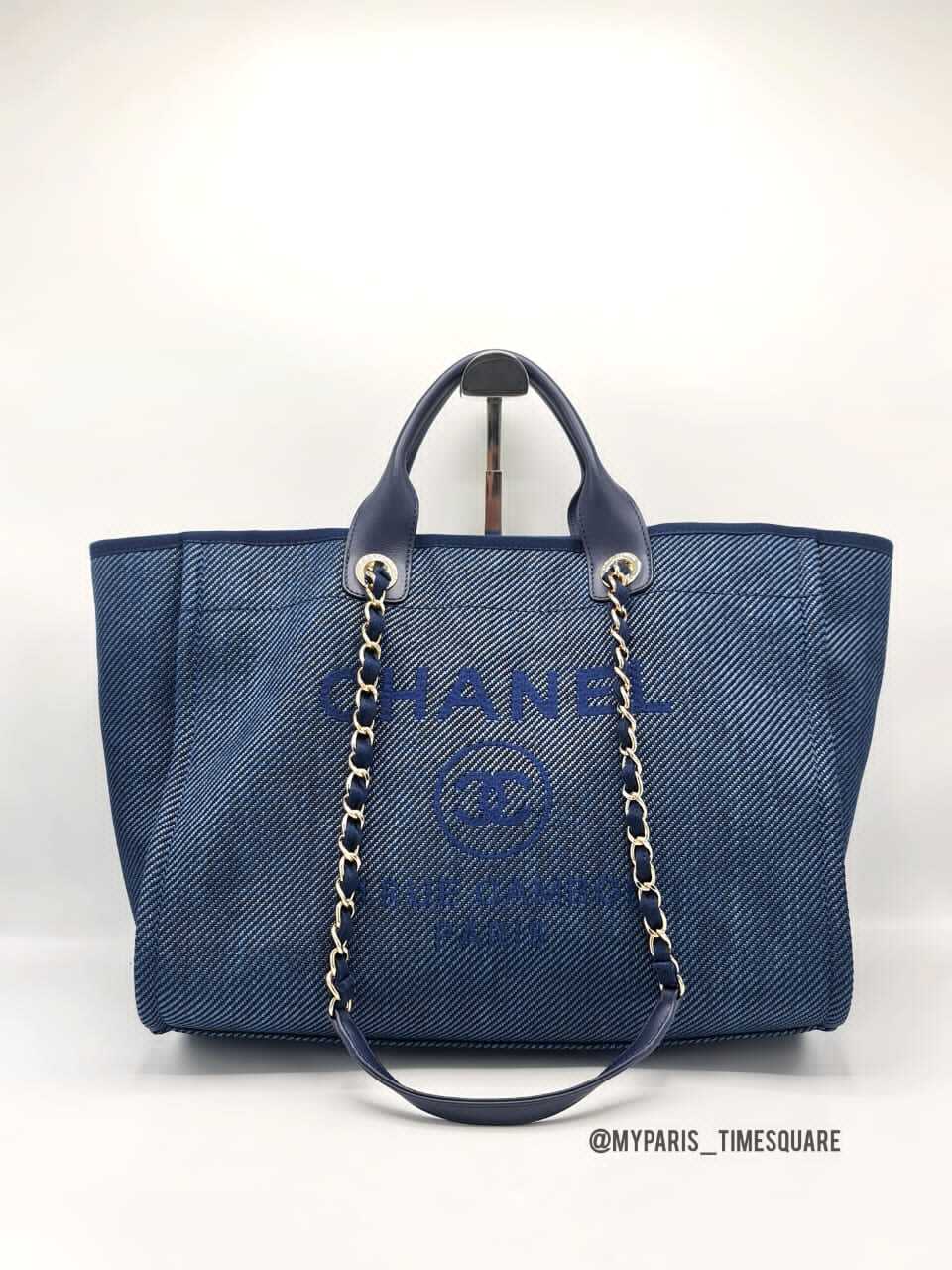 Chanel Navy Blue Mixed Fibers Large Deauville Tote Bag GHW