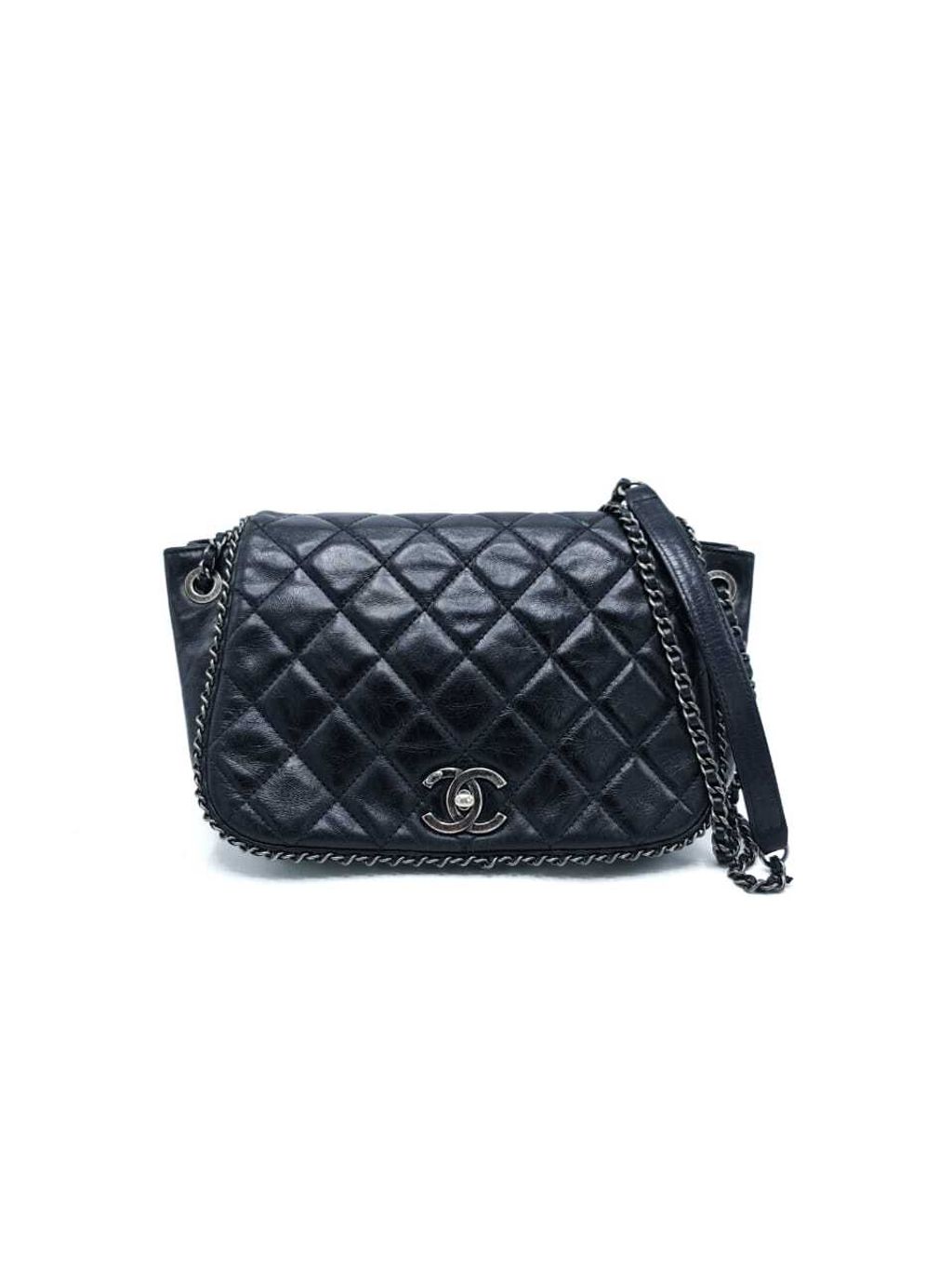 Chanel Black Quilted Leather Stitch It Accordion Flap Bag