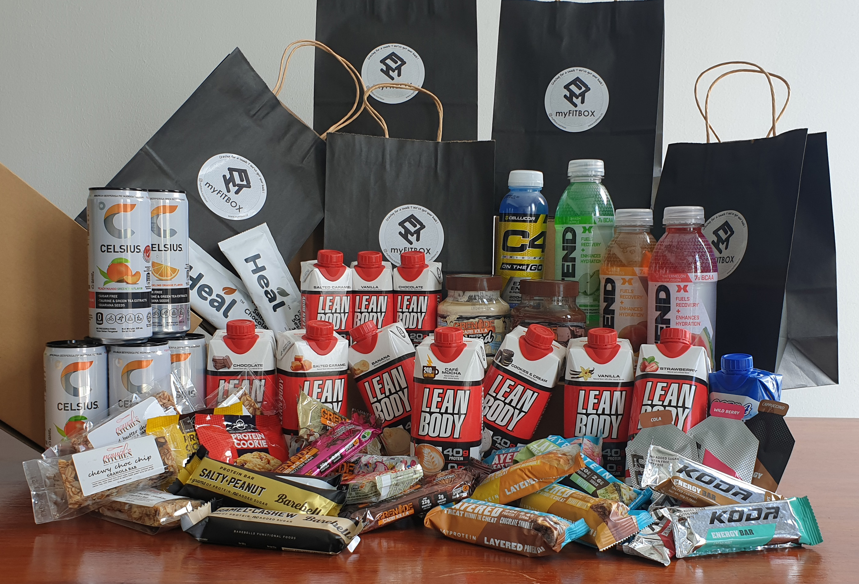 Some of myFITBOX's healthy snacks and drinks