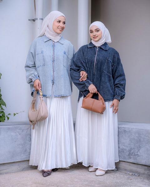 Skirt Hijab Outfit With Denim Jacket Long Black Dress With Denim