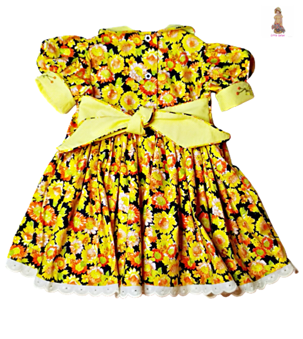 LITTLE LEILANI) {1 YEAR} Exclusive Handmade Smock Yellow Flower Dress for  baby girl. (1 year old) – Little Leilani