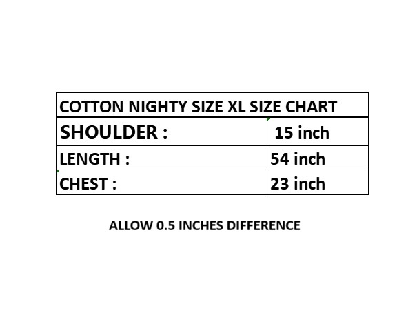 NIGHTY XL SIZE CHART