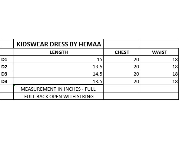 KIDS WEAR SIZE CHART