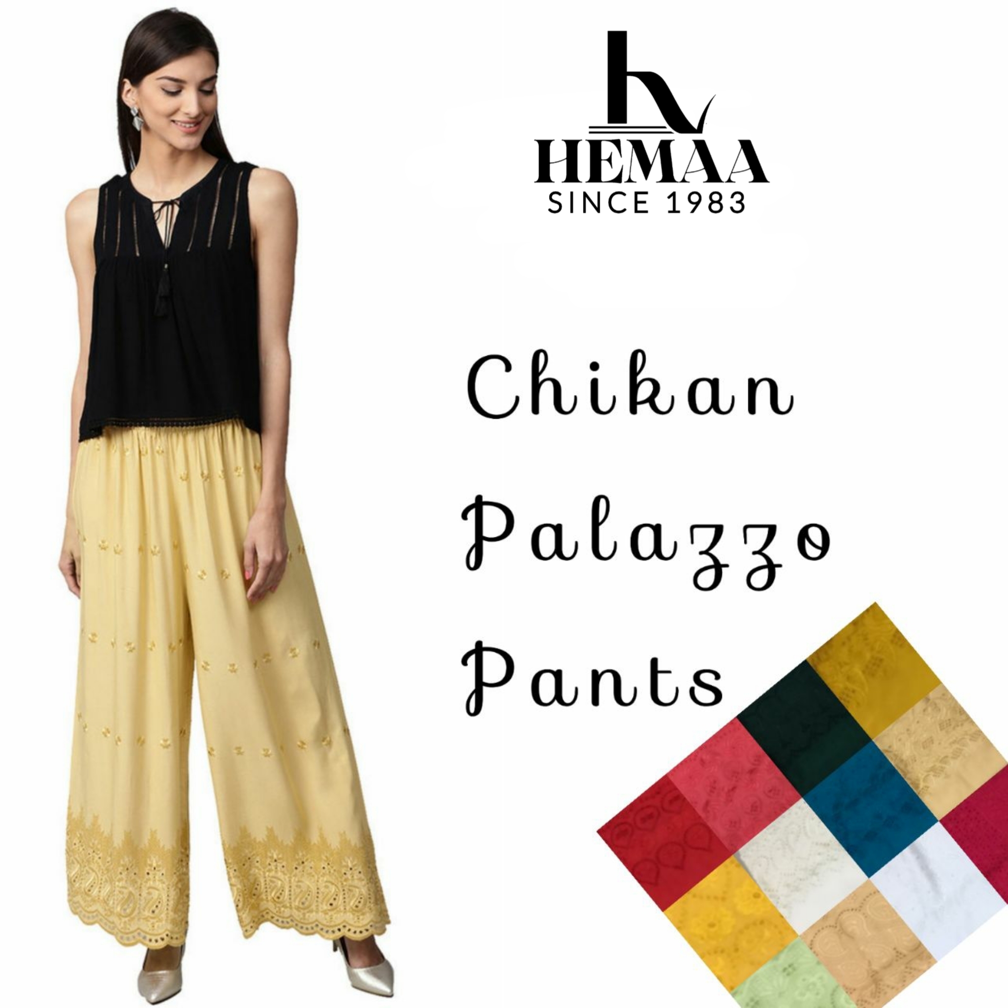 Buy Zuke Cotton Chikan Palazzo Pant Embroidered with Full Chikan Work  Bottom wear (Waist Size 28-36 inch) Free Size, Beige at Amazon.in