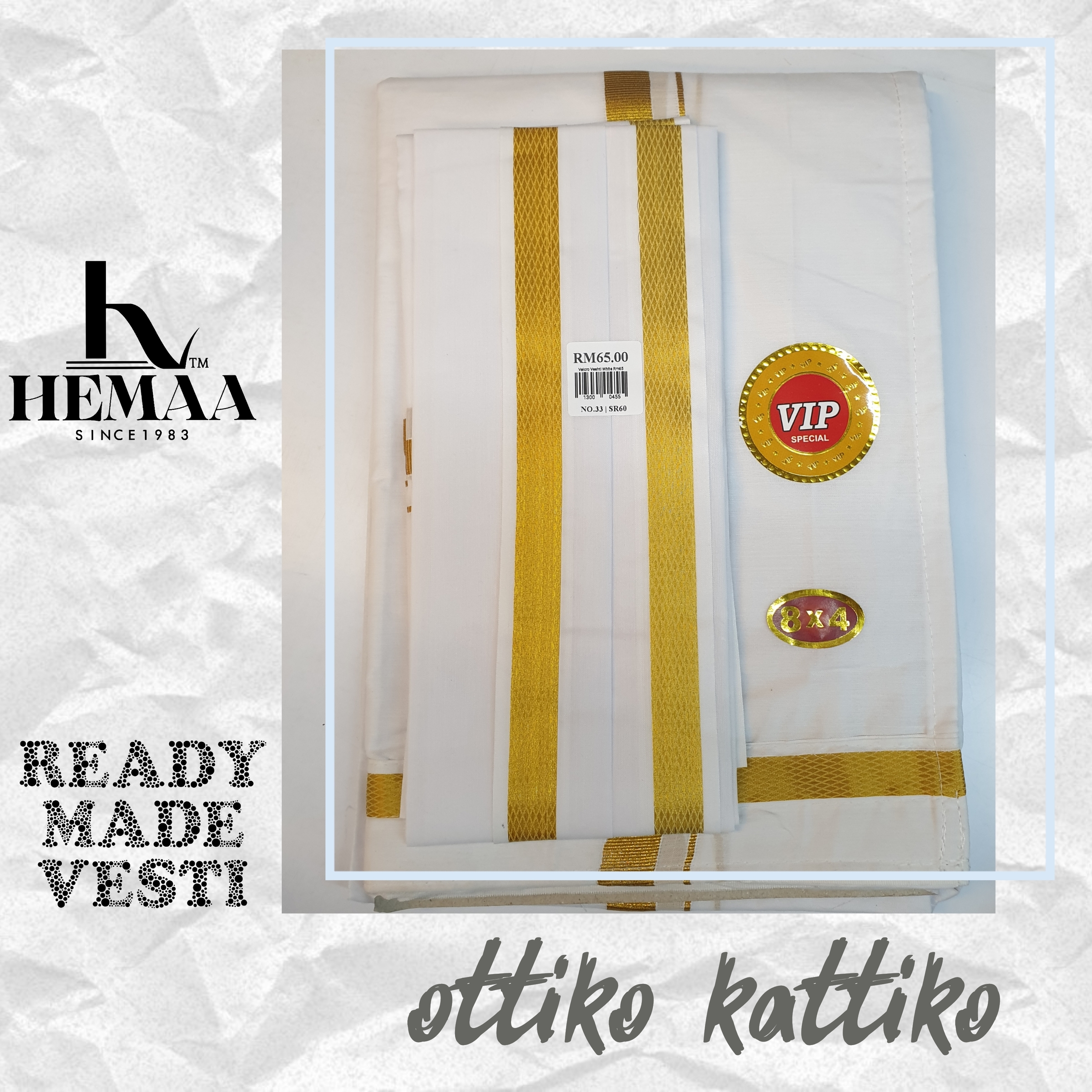 Readymade Veshti Velcro Veshti / Ottiko Kattiko / Standard Size / Easy Wear  Stick on Vesti Hemaa – HEMAA Since 1983