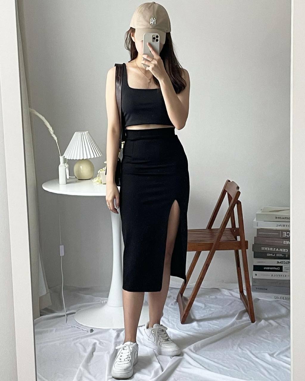 Elastic midi shop pencil skirt