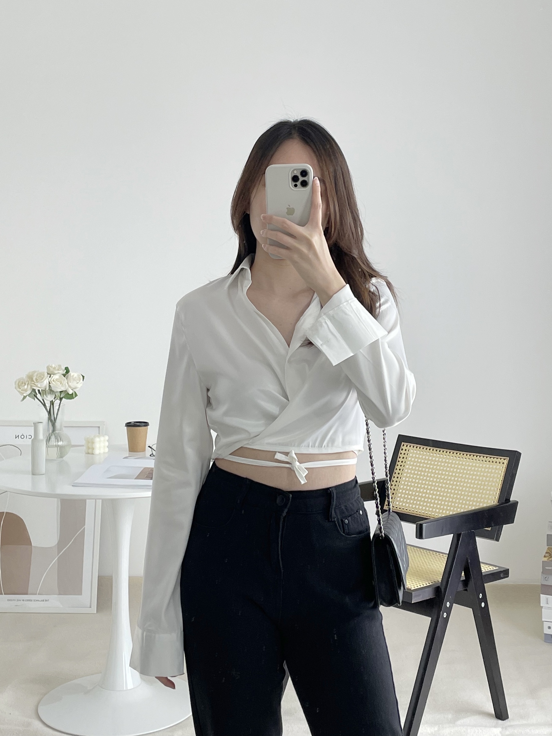 Cropped Satin Shirt with Bow (Black,White) – Soul Chill Studio Cropped Satin Shirt with Bow (Black,White) – Soul Chill Studio