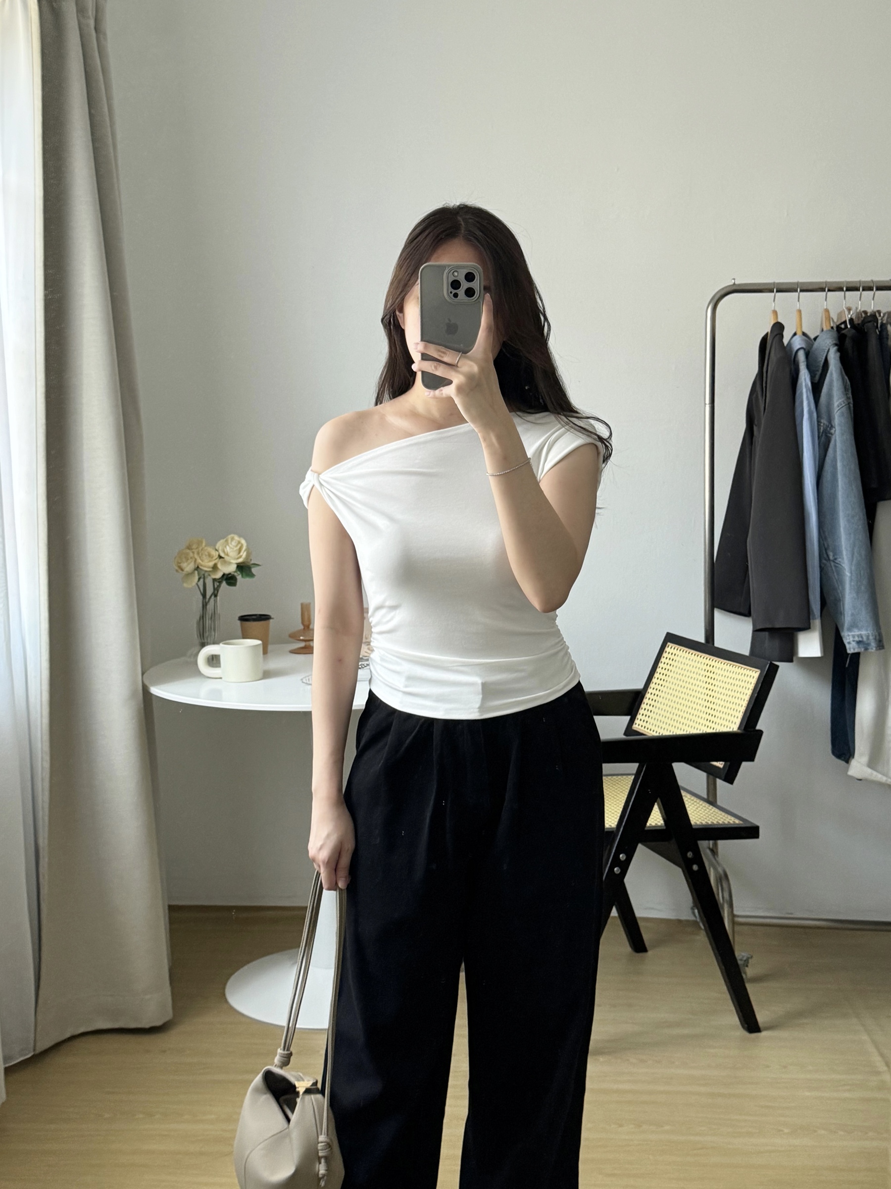 black white off shoulder top
