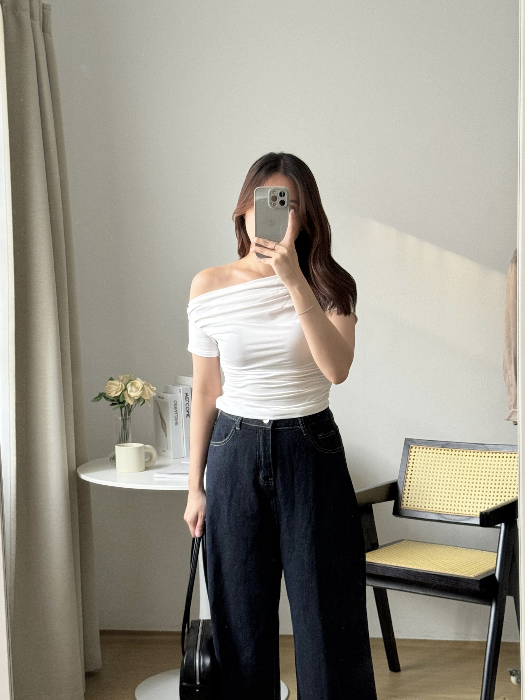 black white off shoulder top