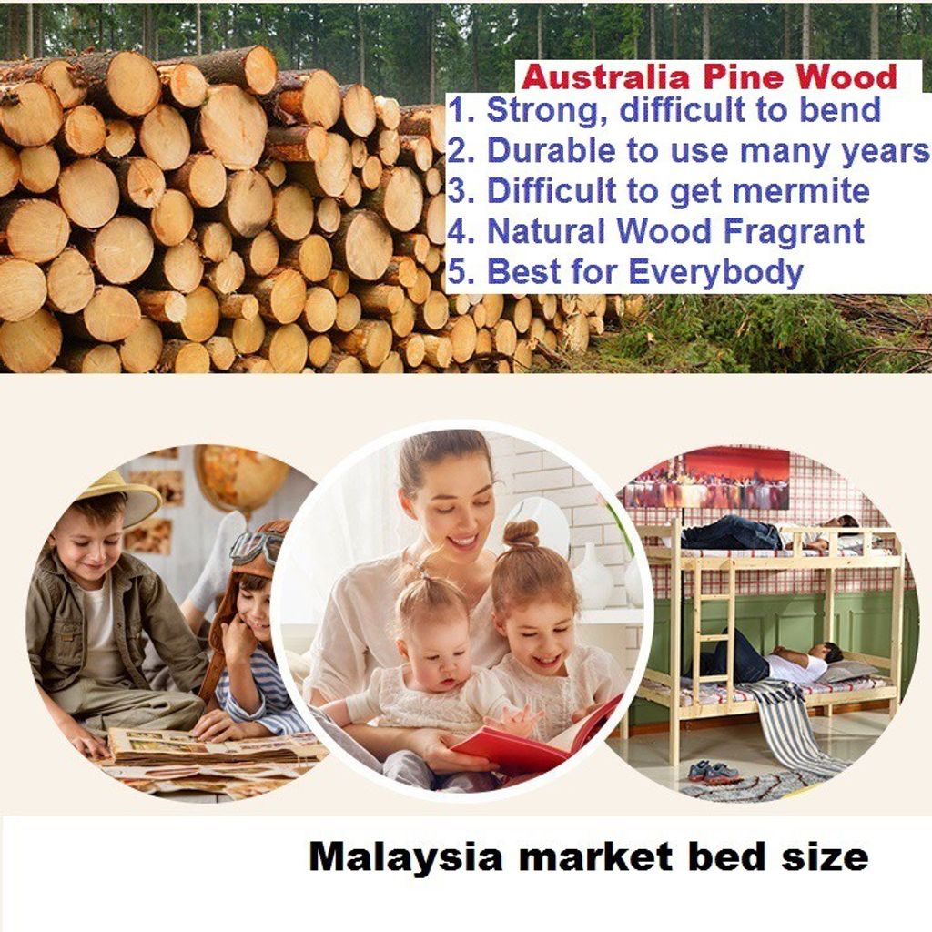 Double Decker Australia STRONG THICK PINE WOOD Bed Frame, dua tingkat