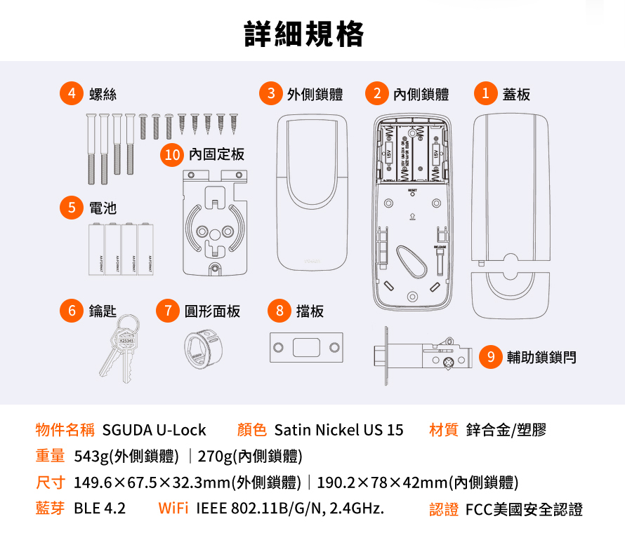 SGUDA U-lock-民宿遠端開門電子鎖-詳細規格