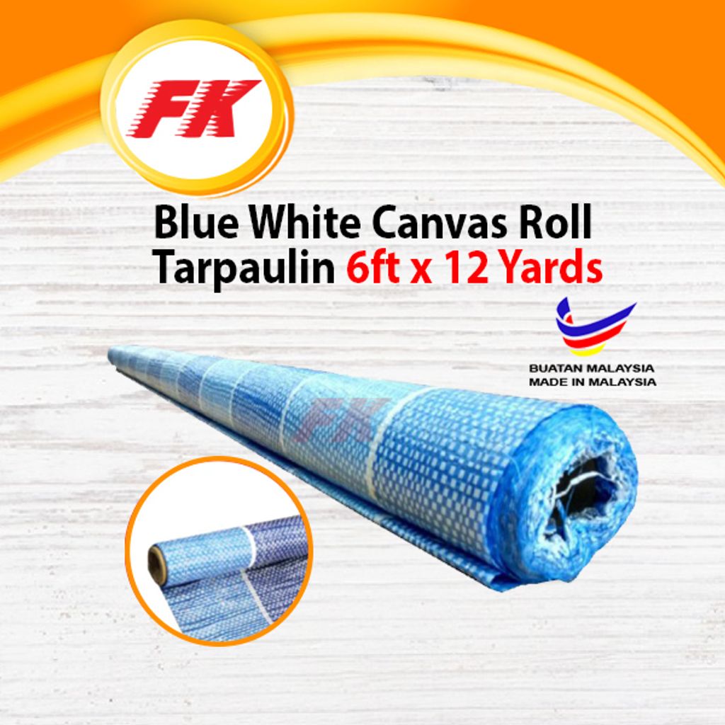 Blue White Canvas Roll Tarpaulin 6ft x 12 Yards_3