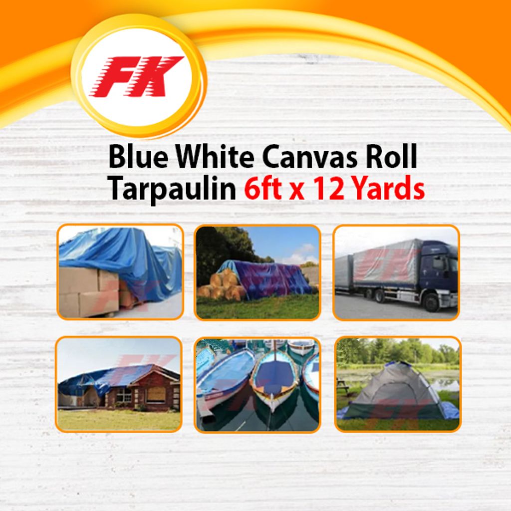 Blue White Canvas Roll Tarpaulin 6ft x 12 Yards_4