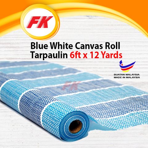 Blue White Canvas Roll Tarpaulin 6ft x 12 Yards_1