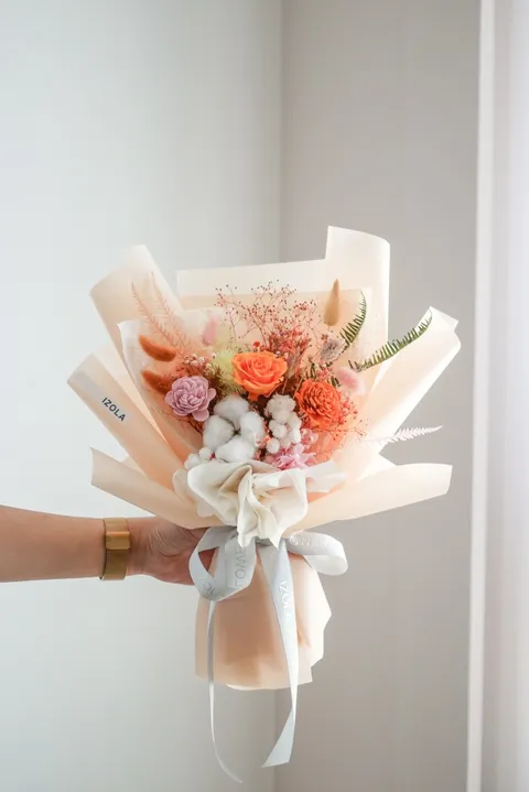橘色玫瑰暖色系永生花花束4 (2)