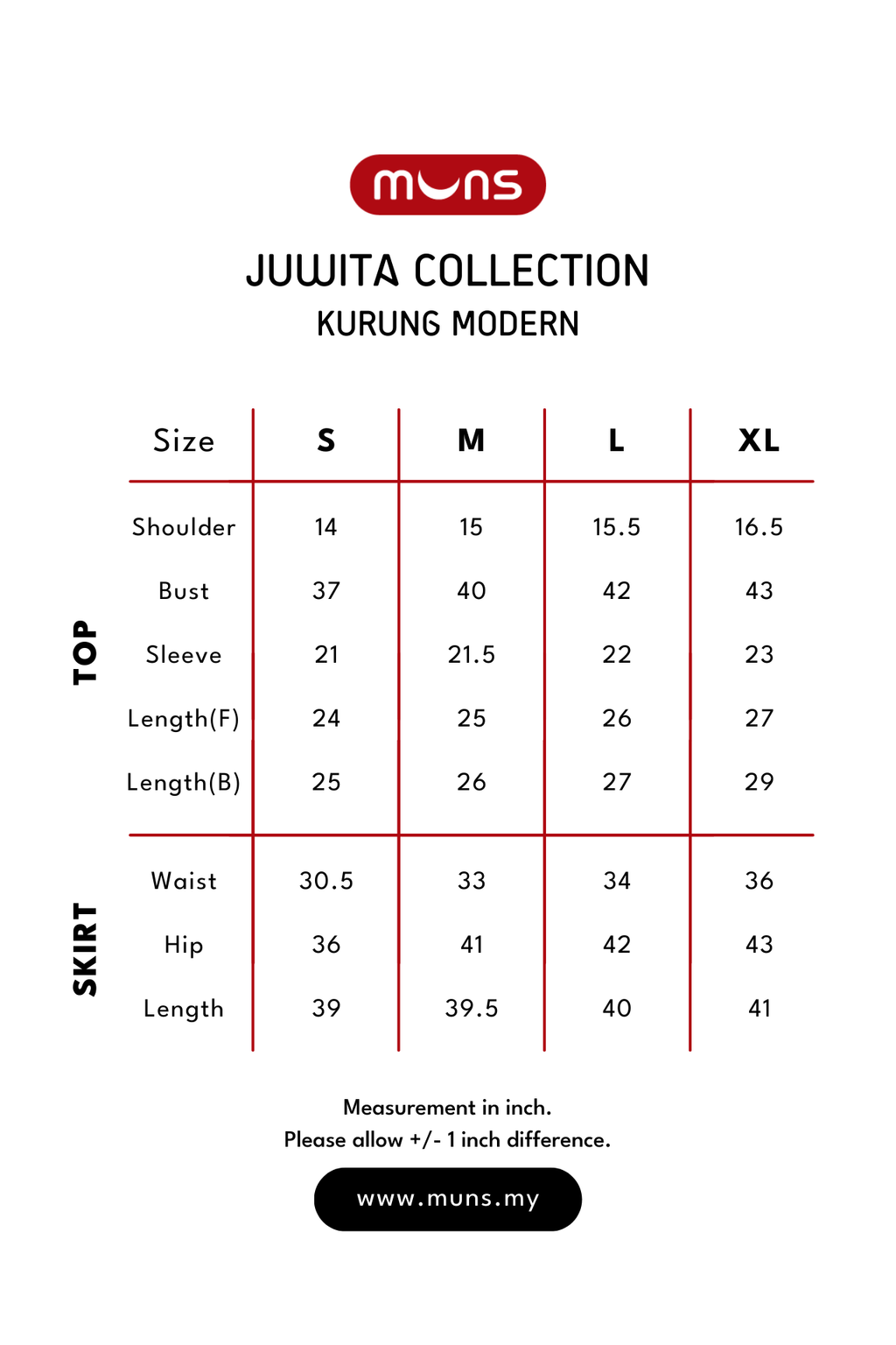 Size Chart - Website