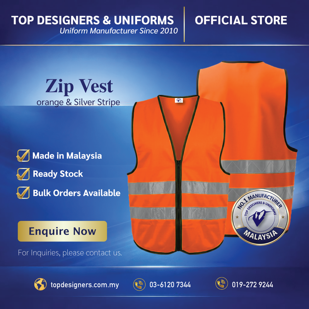 Zip-Vest-orange-&-Silver-Stripe-