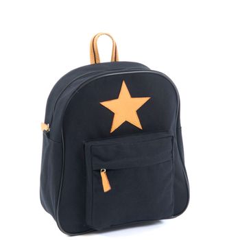 82001-4, Backpack, Canvas, Large, Black w. natural leather Star