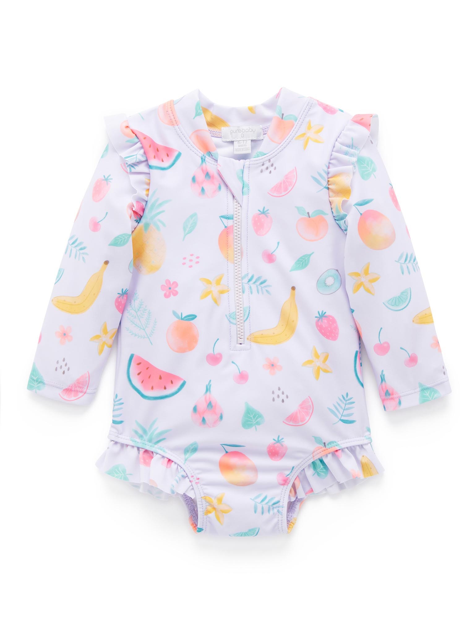 Organic Baby Kids Long Sleeve Printed Frilly Swimsuit Purebaby