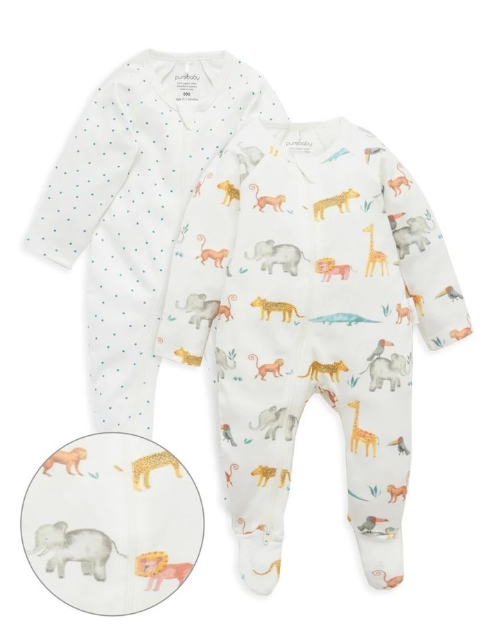 Purebaby-Jungle-Parade-2-Pack-Zip-Growsuit