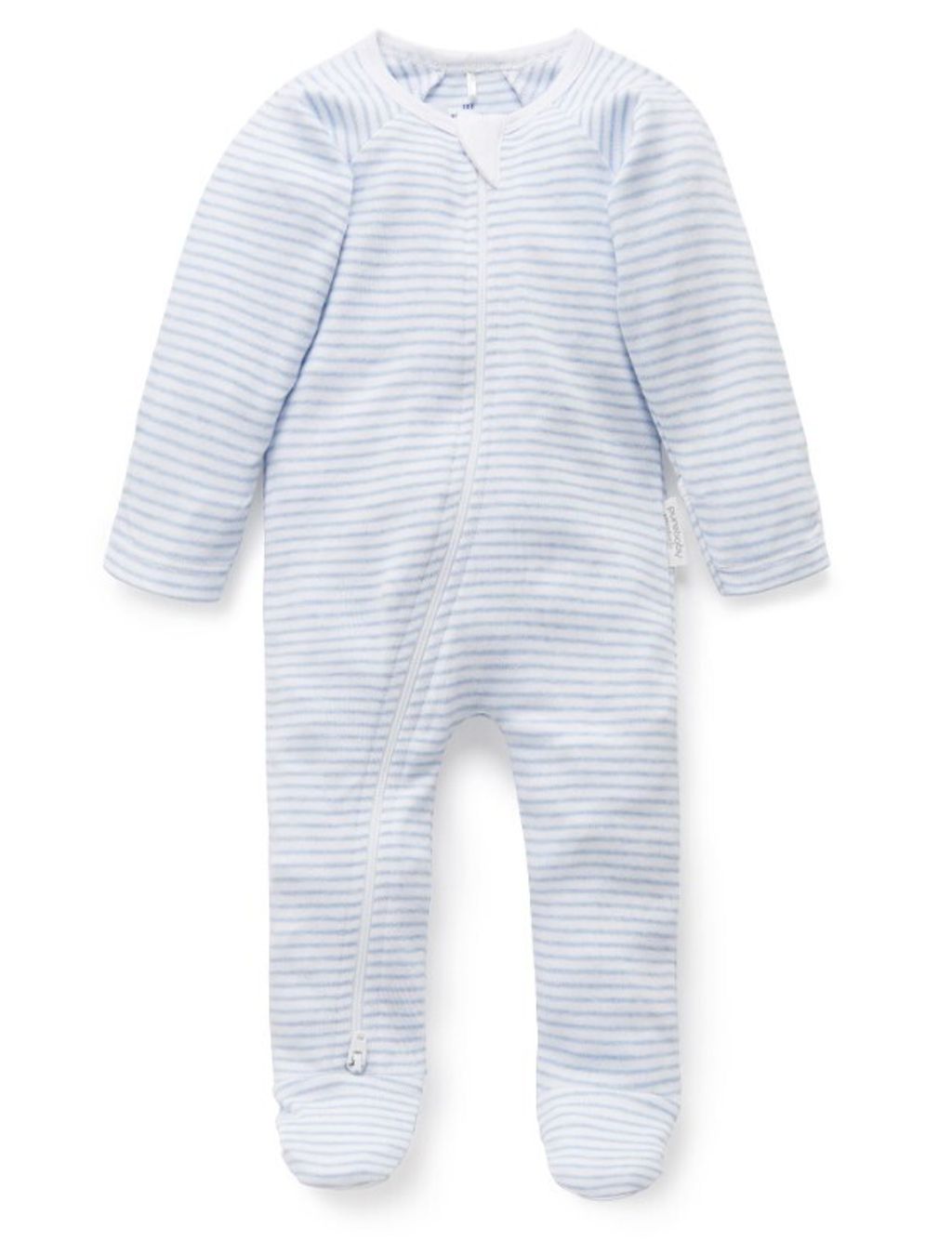 Zip Growsuit Pale Blue Melange Stripe