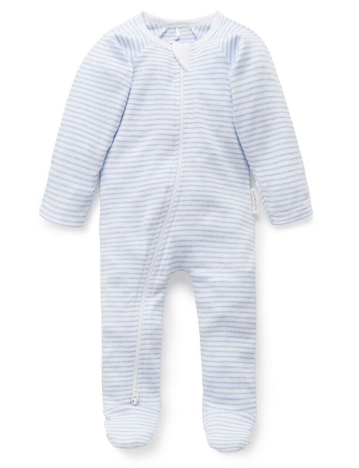 Zip Growsuit Pale Blue Melange Stripe