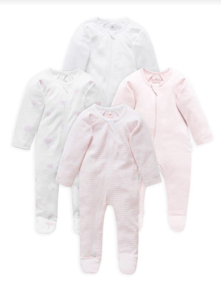 4 Pack Zip Growsuit Pink&White