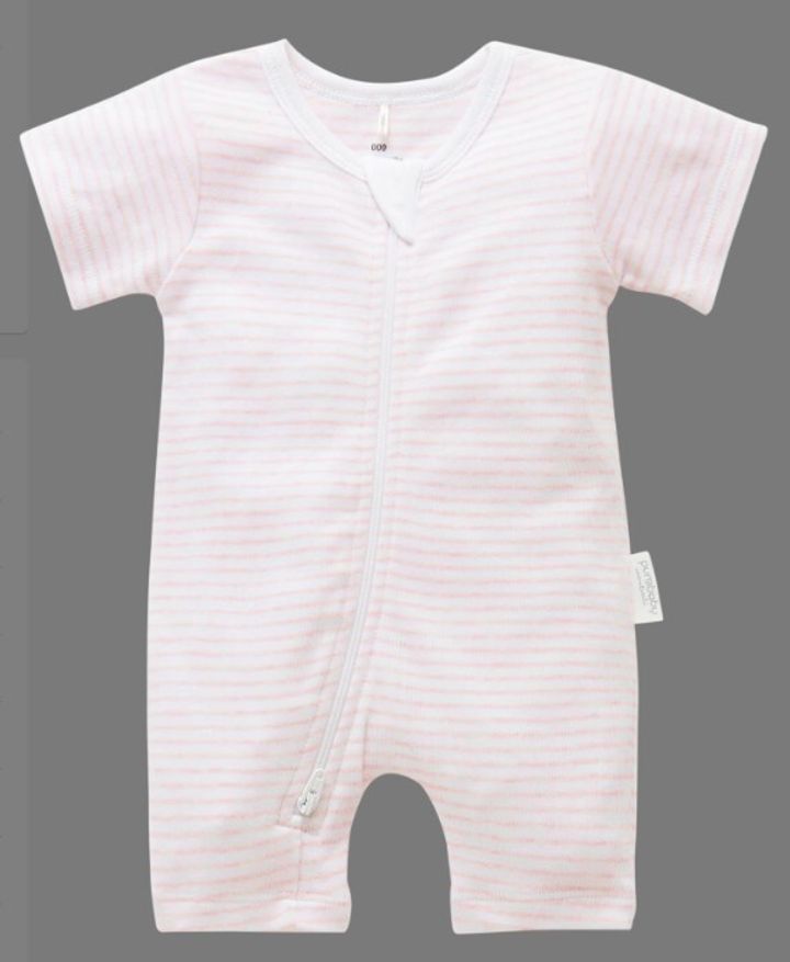 Shortleg Zip Growsuit Pale Pink Melange Stripe