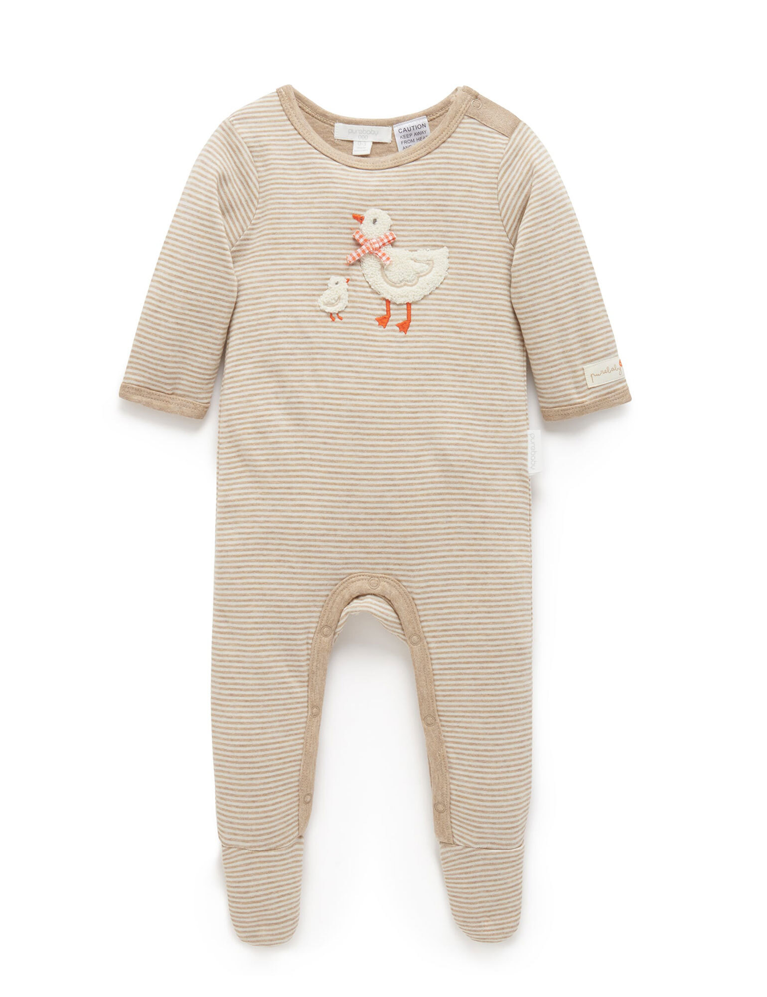 Organic Duck Mini Stripe Growsuit Purebaby Australia Biscuit