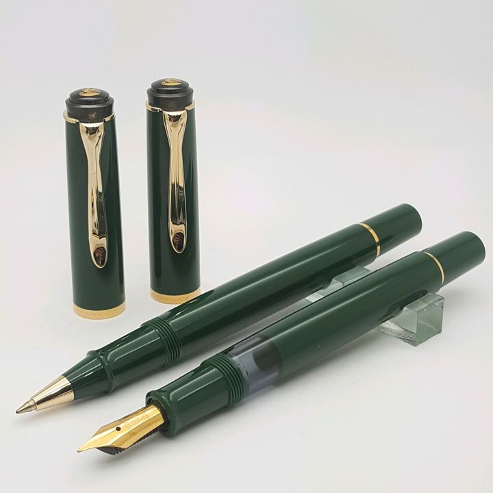 Pelikan 百利金 雕刻頂 M200 活塞上墨鋼筆+鋼珠筆 墨綠