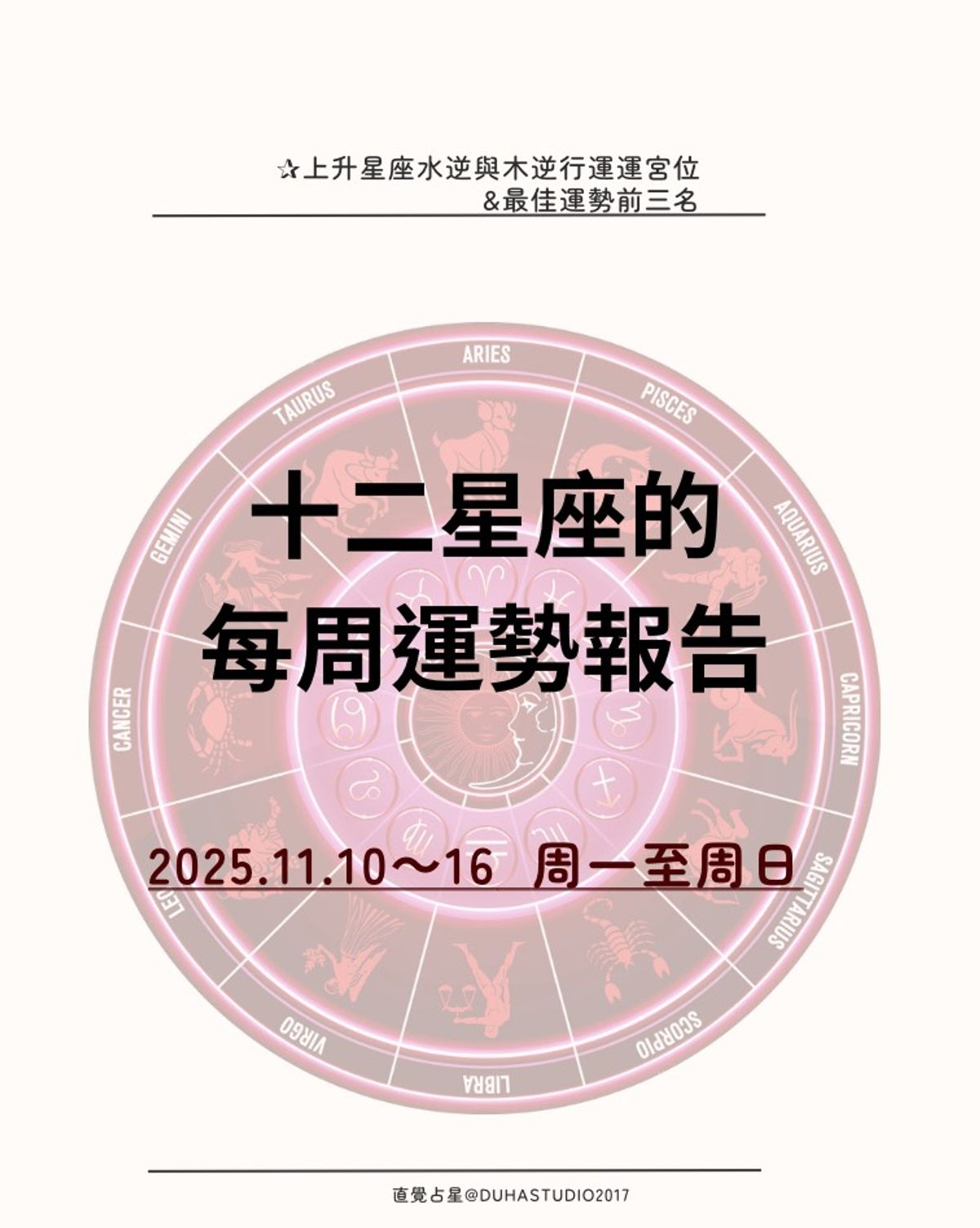 ✰十二星座的周運報告 ｜2025.11.10(一)～11.16(日)