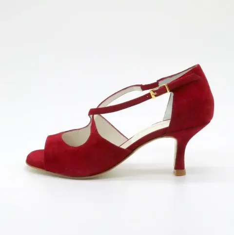 9F16 Croisé velours rouge carmin talons 6cm